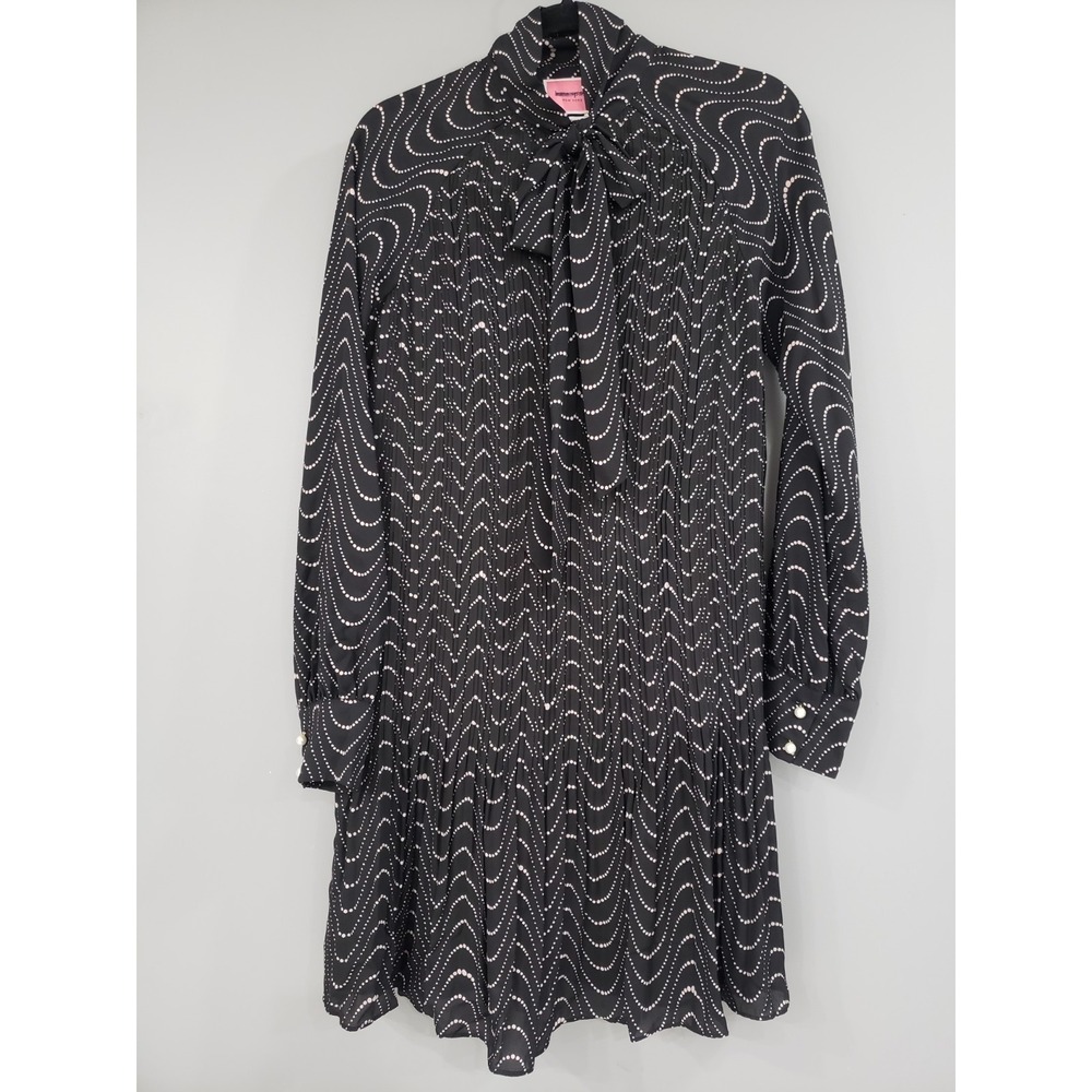 NEVER WORN KATE SPADE Dress Size 8 Black Wavy‎ Dot Pleated Chiffon Necktie